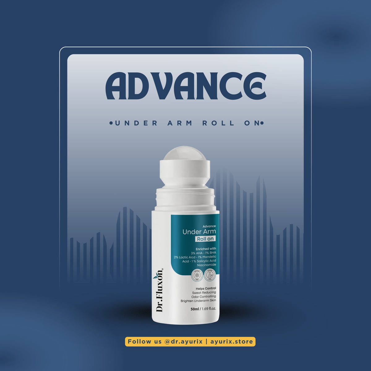 Dr. Fluxon Advance Under Arm Roll-on - 3% AHA & 1% BHA for Brightening & Odor Control (50ml)