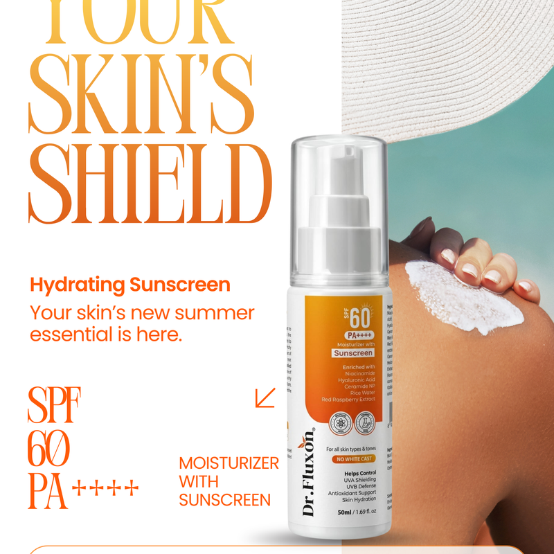 Dr. Fluxon SPF 60 PA++++ Sunscreen Moisturizer - No White Cast, Lightweight & Hydrating with Hyaluronic Acid & Ceramides (50ml)