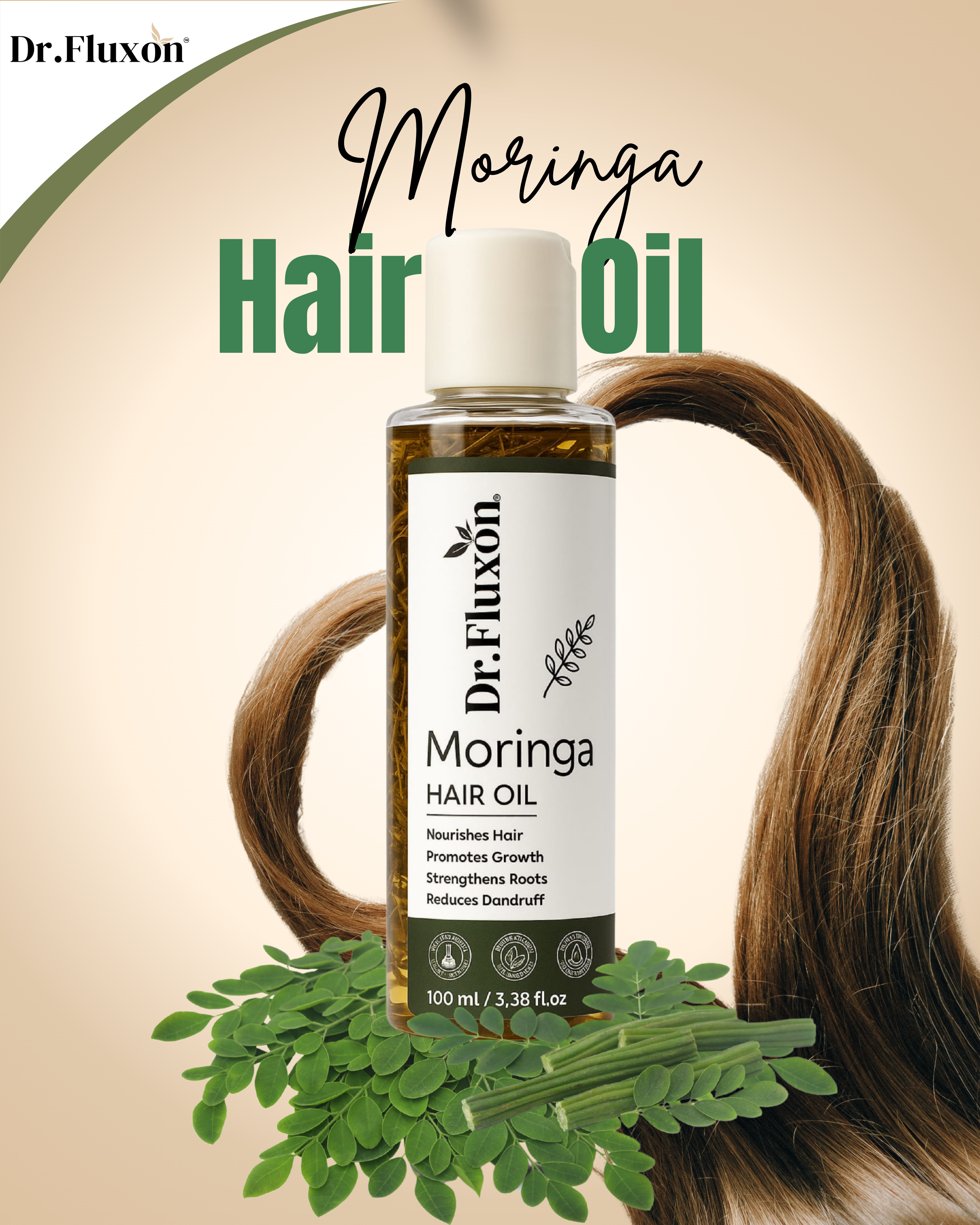 "Dr. Fluxon® Moringa Hair Care Combo – Shampoo & Hair Oil with Free Wooden Comb"