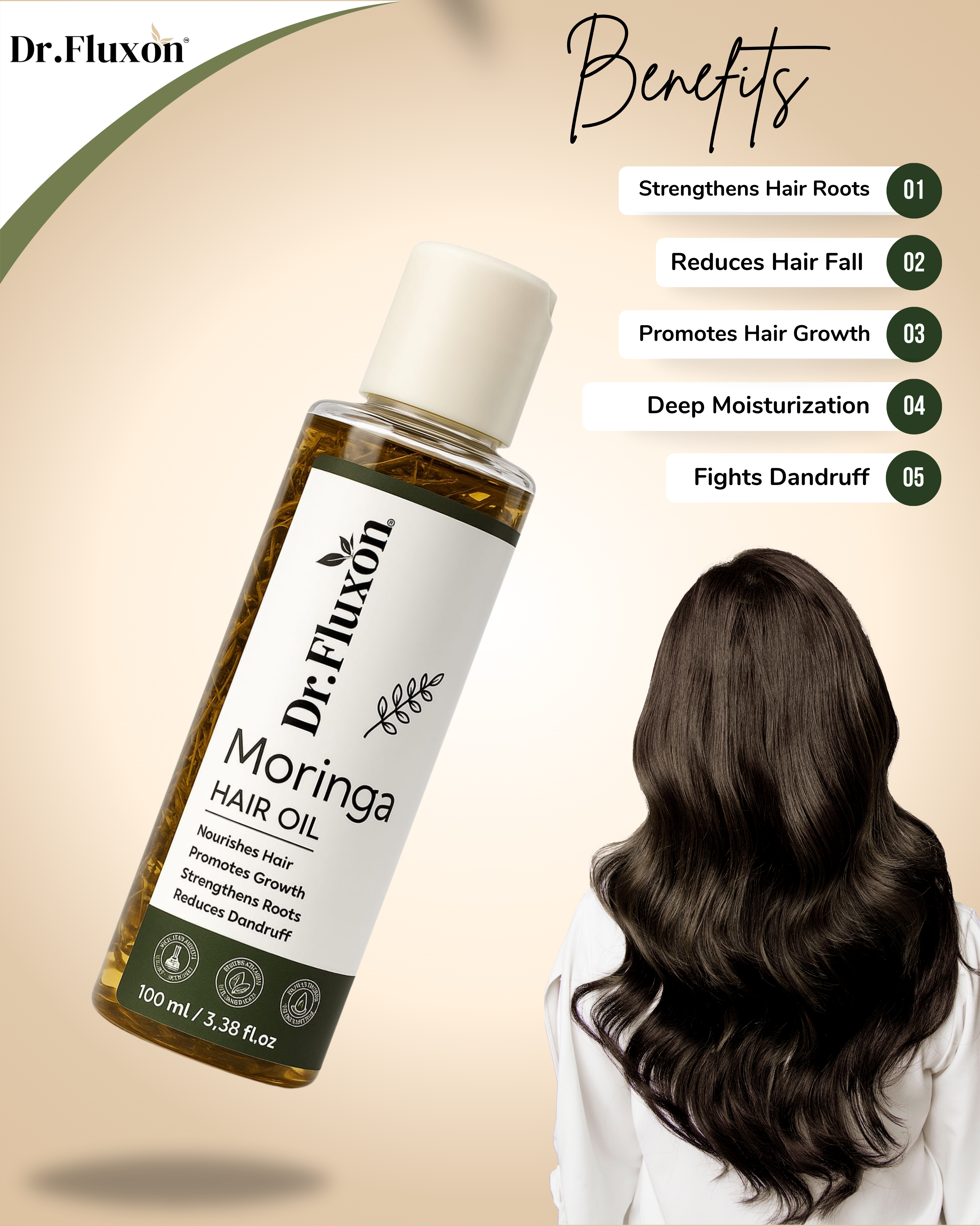 "Dr. Fluxon® Moringa Hair Care Combo – Shampoo & Hair Oil with Free Wooden Comb"