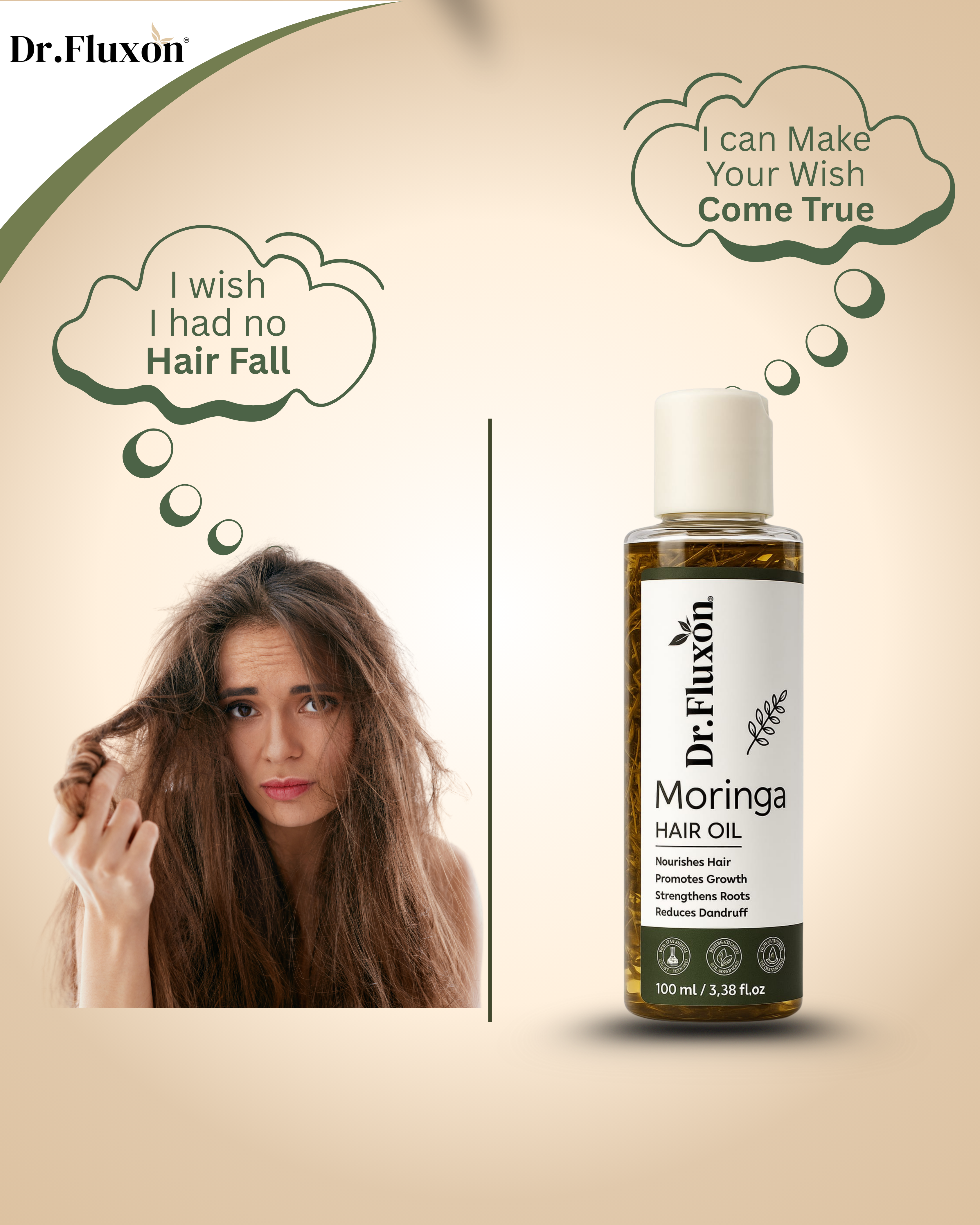"Dr. Fluxon® Moringa Hair Care Combo – Shampoo & Hair Oil with Free Wooden Comb"