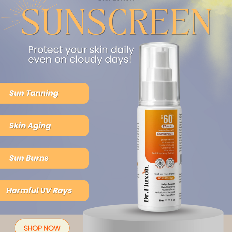 Dr. Fluxon SPF 60 PA++++ Sunscreen Moisturizer - No White Cast, Lightweight & Hydrating with Hyaluronic Acid & Ceramides (50ml)