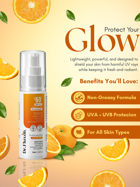 Dr. Fluxon SPF 60 PA++++ Sunscreen Moisturizer - No White Cast, Lightweight & Hydrating with Hyaluronic Acid & Ceramides (50ml)