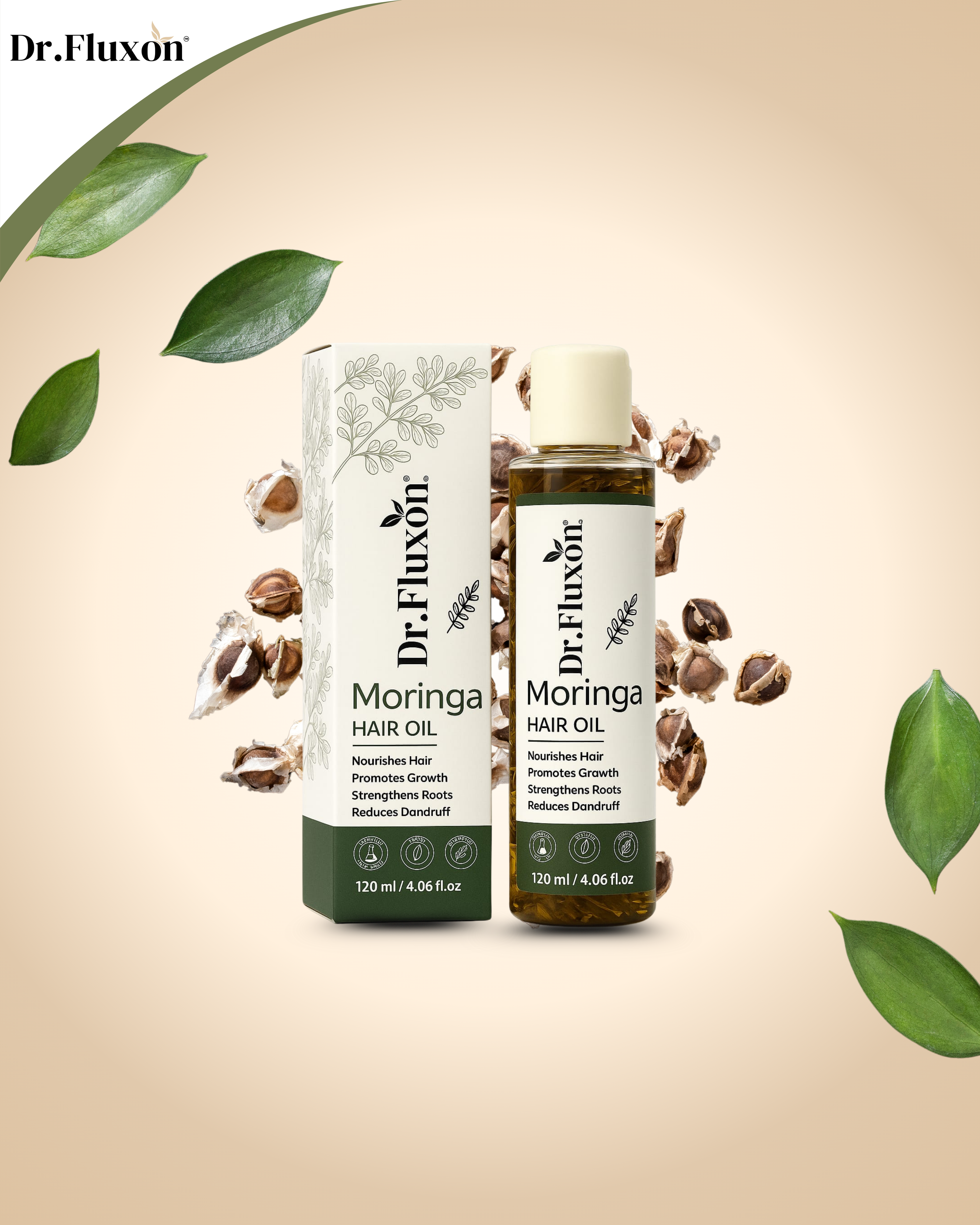 "Dr. Fluxon® Moringa Hair Care Combo – Shampoo & Hair Oil with Free Wooden Comb"