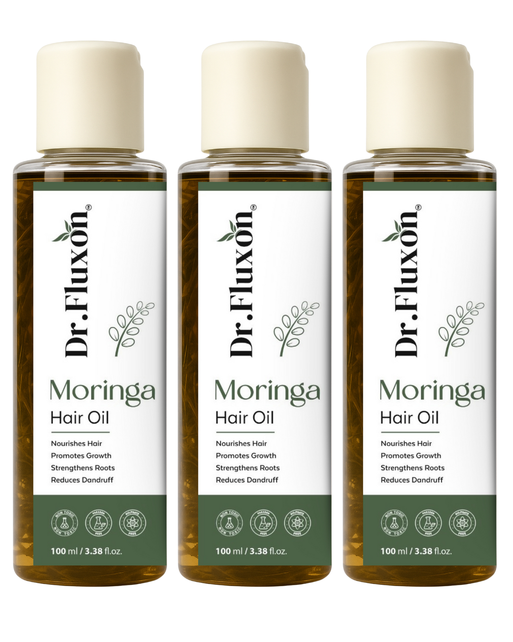 Dr. Fluxon Moringa Hair Oil – Natural Hair Growth & Nourishment  (Pack Of 3)