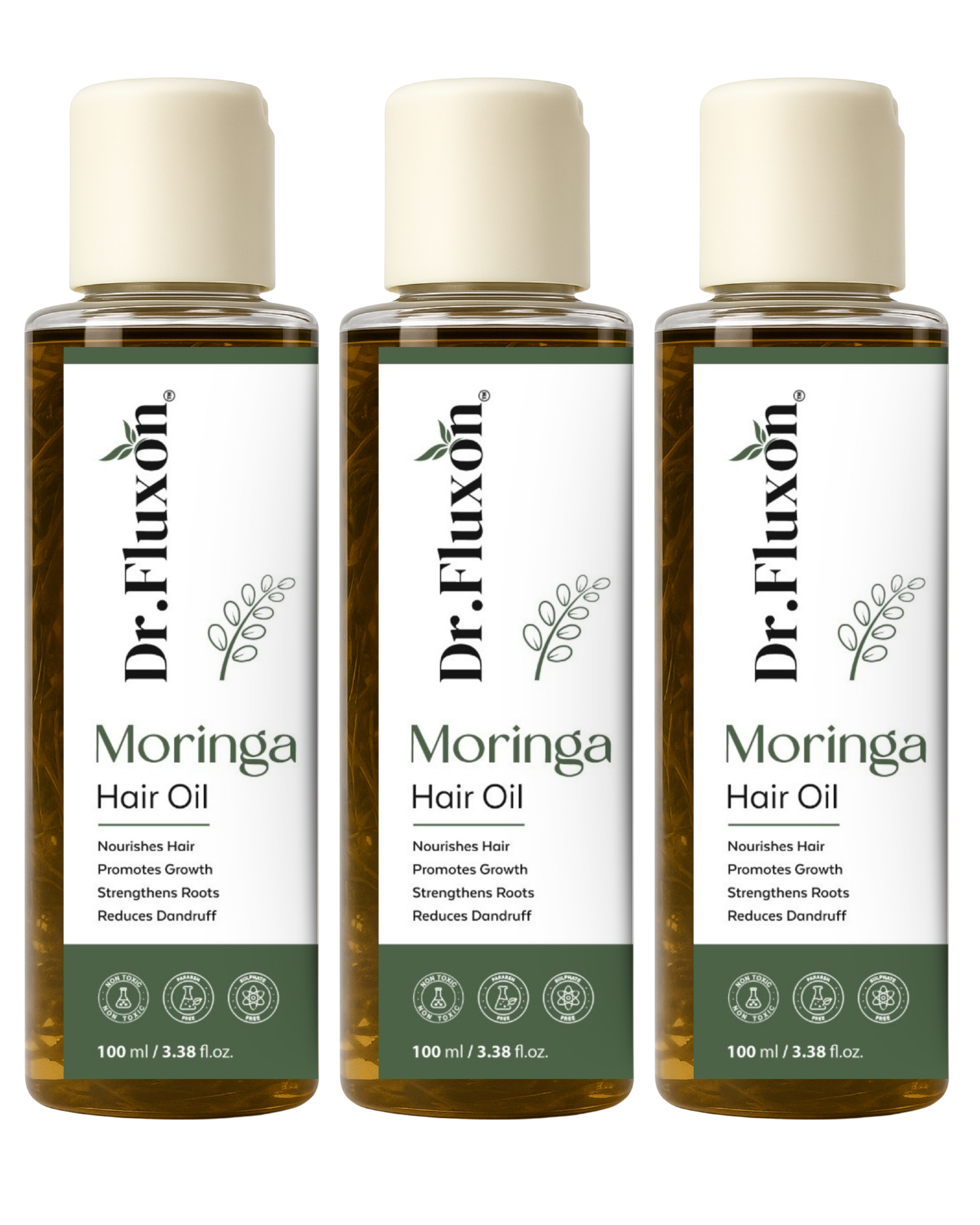 Dr. Fluxon Moringa Hair Oil – Natural Hair Growth & Nourishment  (Pack Of 3)