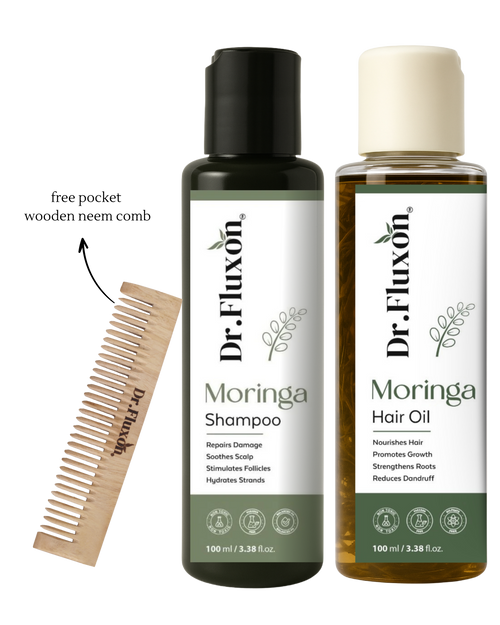 "Dr. Fluxon® Moringa Hair Care Combo – Shampoo & Hair Oil with Free Wooden Comb"
