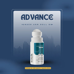 Dr. Fluxon Advance Under Arm Roll-on 50ml bottle showing 3% AHA and 1% BHA ingredients