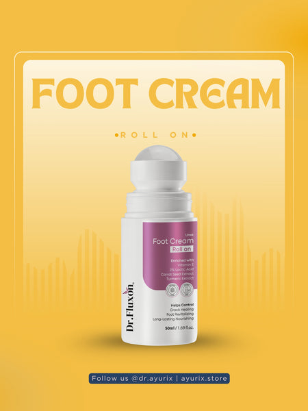 Dr. Fluxon 20% Urea Foot Cream Roll-on bottle showing ingredients Lactic Acid and Vitamin E.